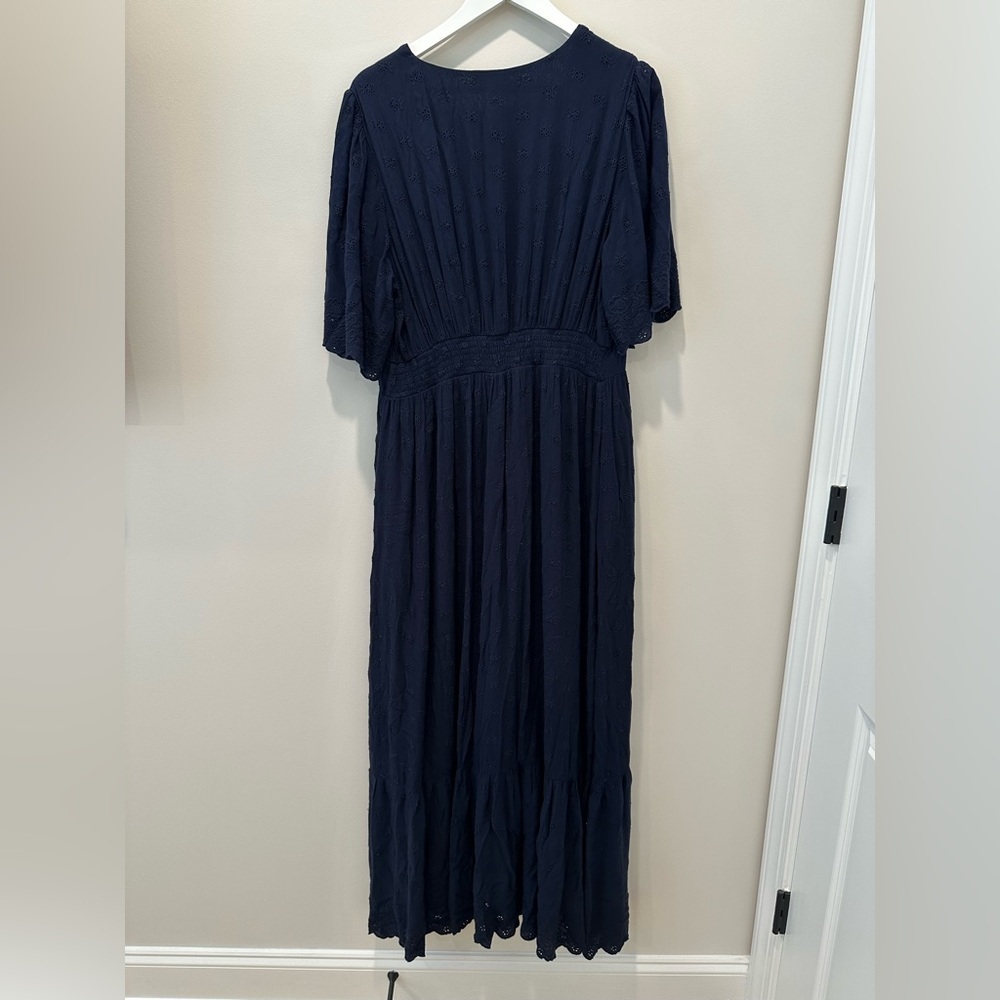 Boden Navy Lace Short Sleeve Maxi Dress Broderie Women’s Size 12 V Neck Long - Picture 4 of 16